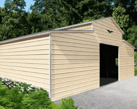 34x30x13 Metal Barn with 10' Lean - To - Vertical Roof (SKU:FB76) Bunce Buildings FB76