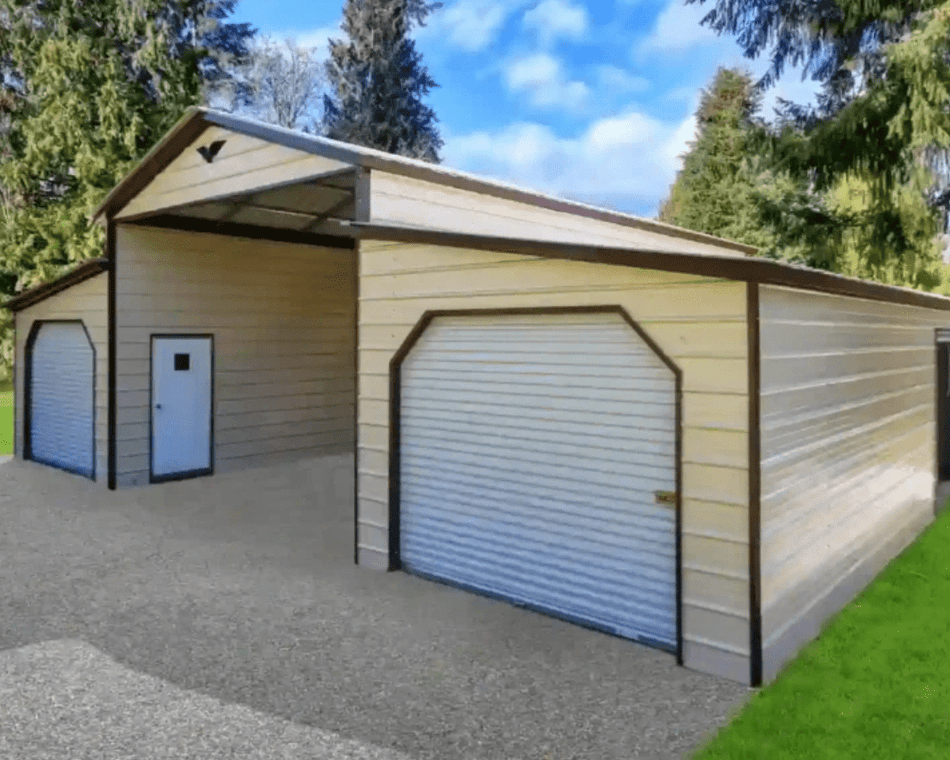 35x30x12/8 Metal Barn with 10' Lean - To - Vertical Roof (SKU:FB150) Bunce Buildings FB150