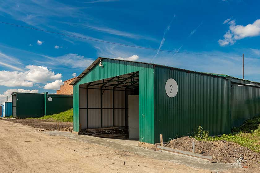 Facade of a metal warehouse, commercial building